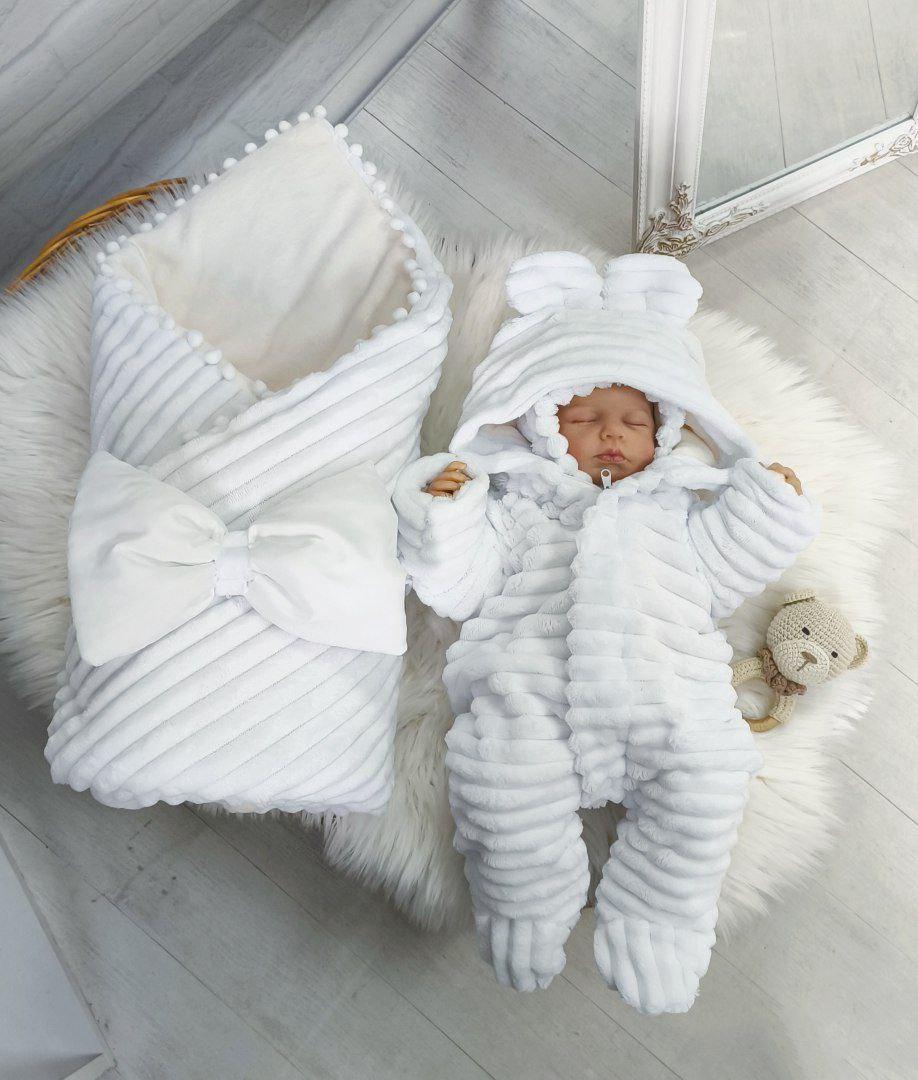 Набір на виписку з пологового будинку для хлопчика для дівчинки осінь-зима (комбінезон, конверт, шапочка), фото 1
