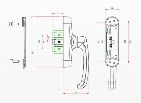 Ручка віконна для алюмінієвих систем з європазом, з блокиратором помилкового відкривання, біла, фото 2