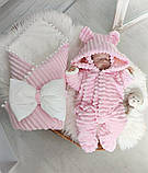 Набір на виписку з пологового будинку для хлопчика для дівчинки осінь-зима (комбінезон, конверт, шапочка), фото 3