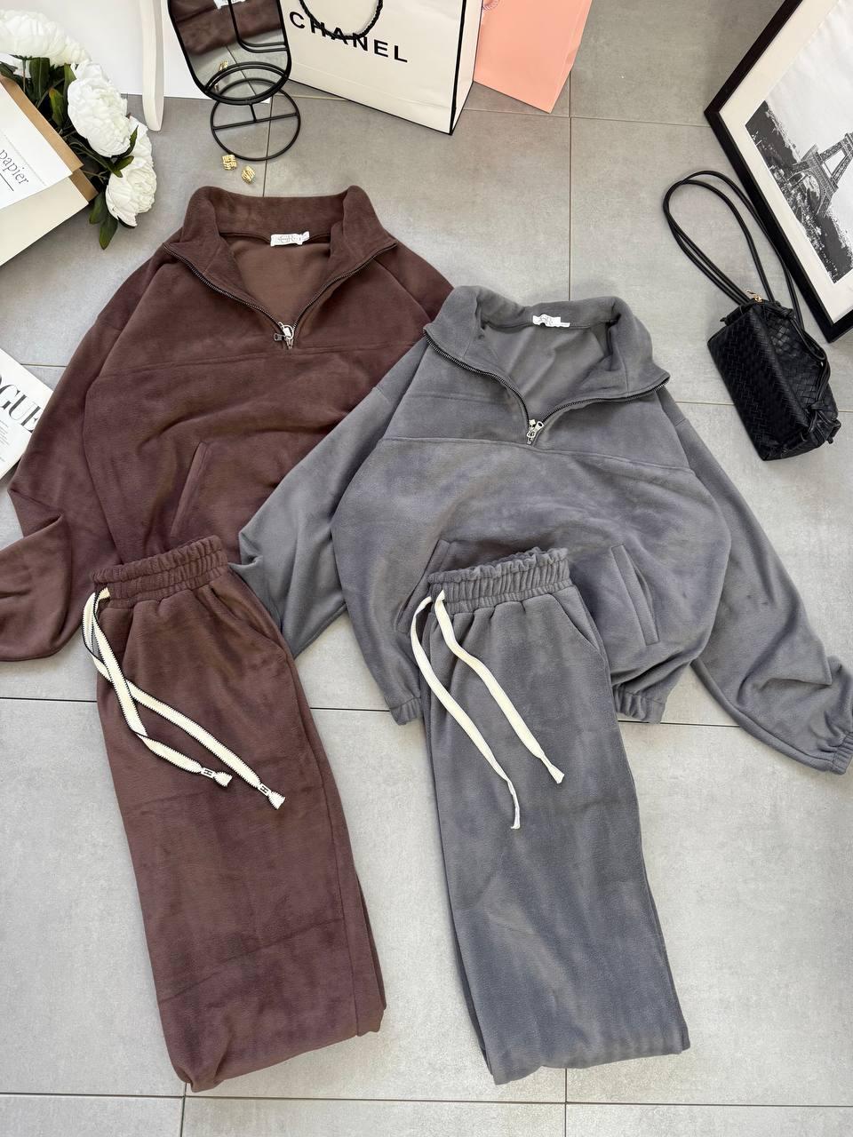 Костюм жіночий полар фліс з блискавкою Модель: 1483-05216 GR Колір: синій, чорний, шоколад, сірий, беж, фото 1