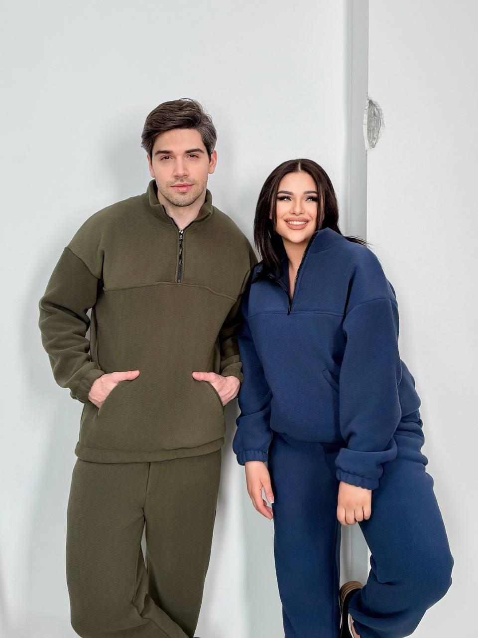 Костюм жіночий двошаровий фліс Модель: 1483-05316 GR Колір: хакі, синій, чорний, фото 1