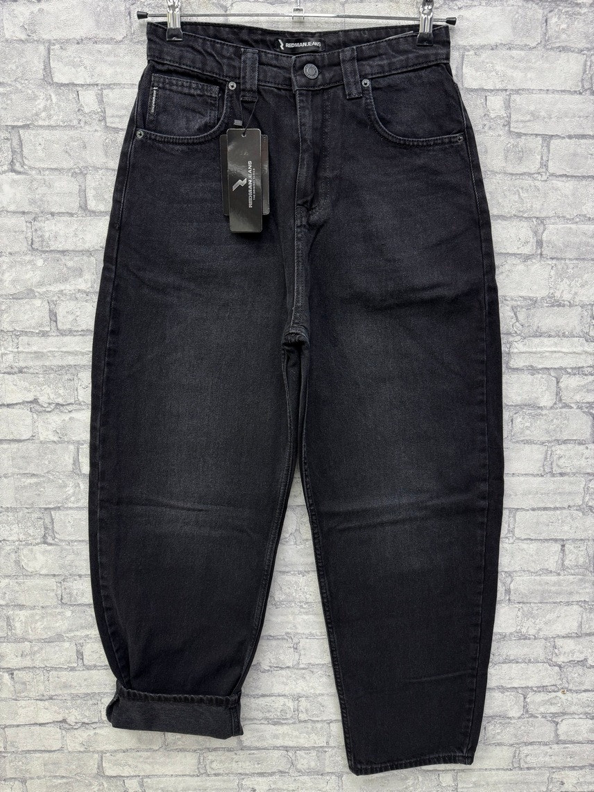 Чоловічі джинси  baggy на байці у чорному кольорі, фото 1