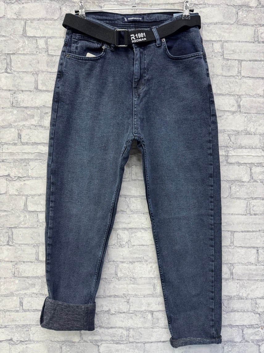 Чоловічі джинси MOM привужені на байці у темно-синьому кольорі, фото 1