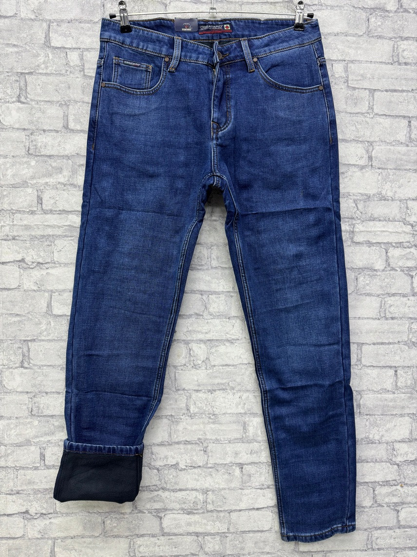 Чоловічі утеплені прямі сині джинси, фото 1