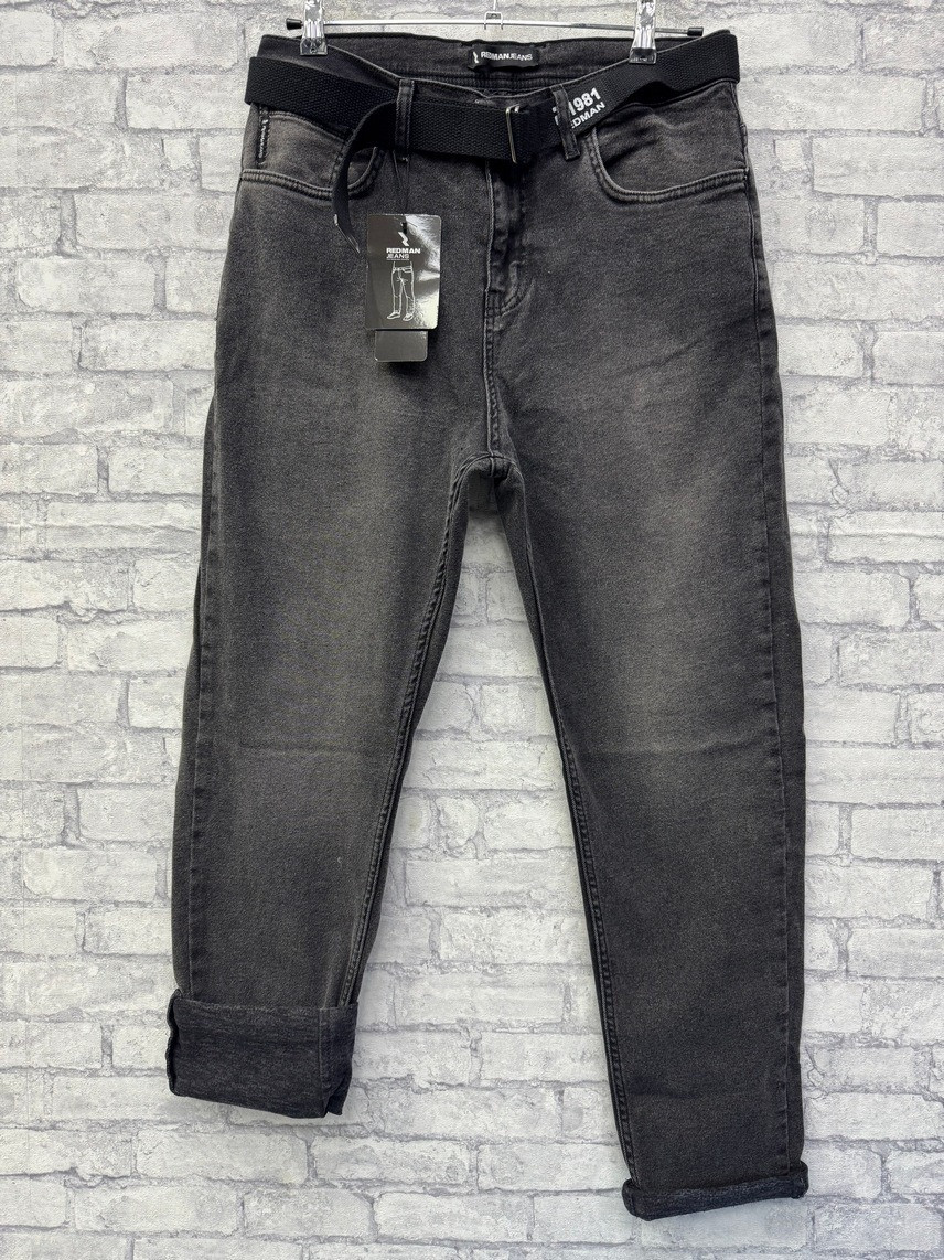 Чоловічі утепленні джинси MOM привужені на байці у темно - сірому кольорі, фото 1