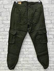 Чоловічі утеплені джогери великого розміру в кольорі хакі