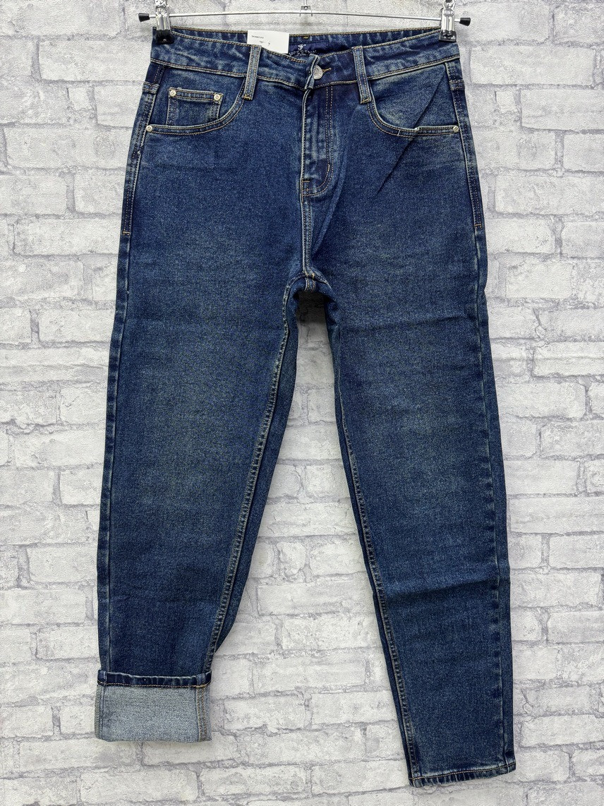 Утепленні джинси MOM привужені на байці у трендовому кольорі, фото 1