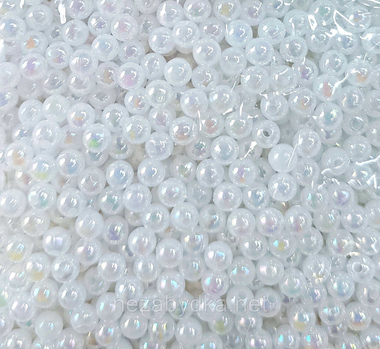 Біла голографічна намистина 6 мм — 250 г, фото 1