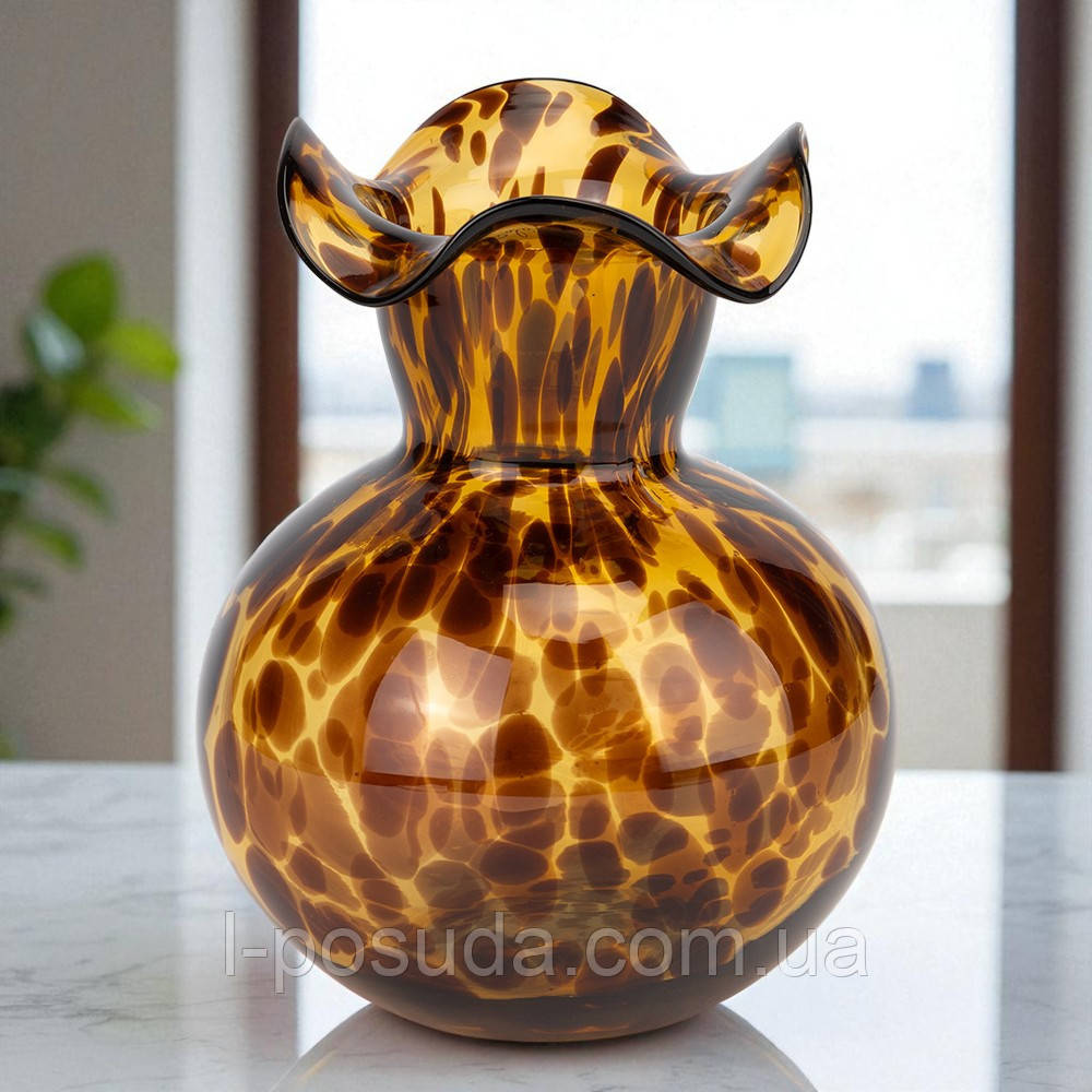 Ваза для квітів Янтарна хвиля 19 см, бурштиновий колір, декоративна стільниця, фото 1