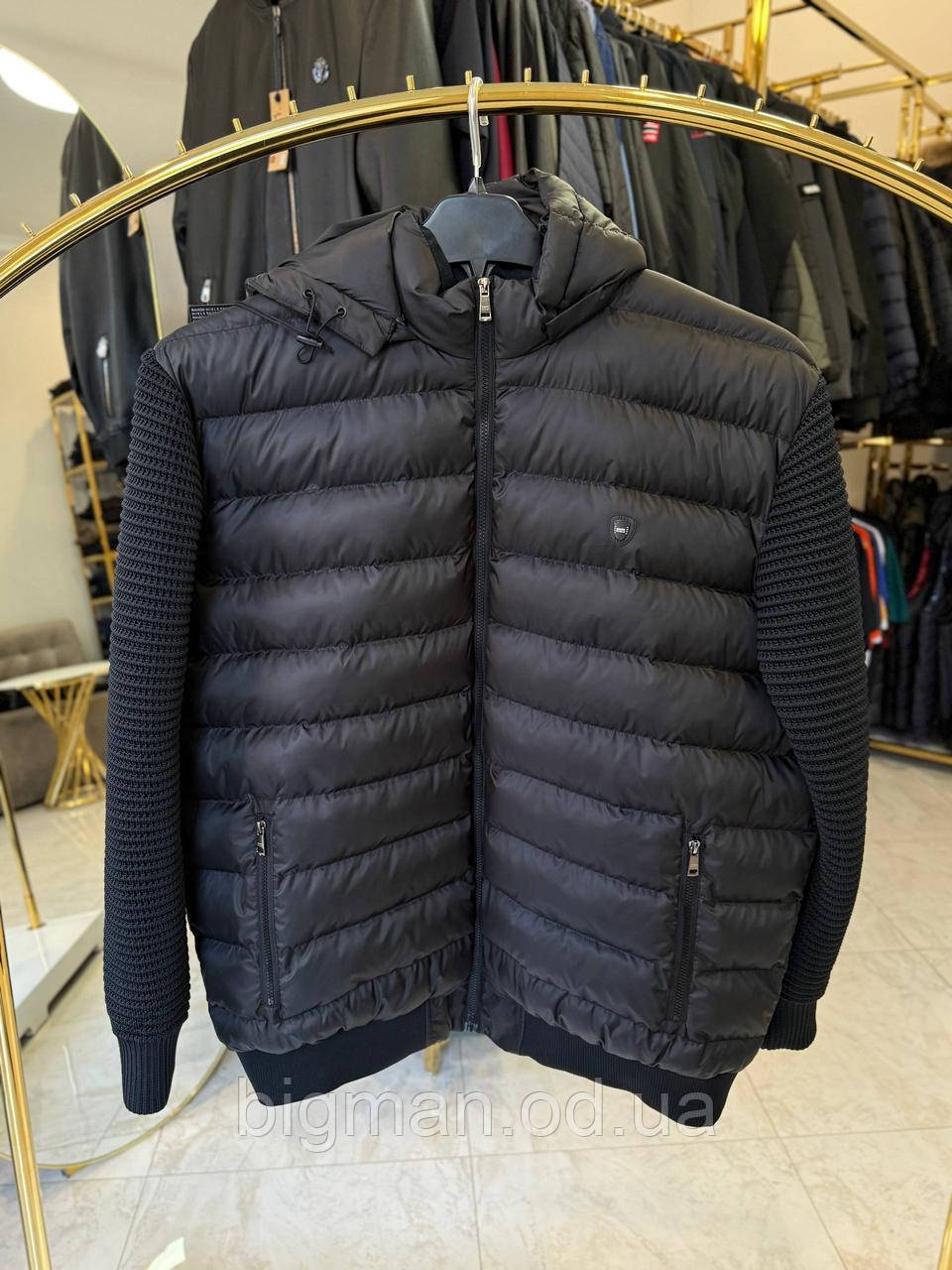 Чоловіча куртка осінь/зима із в'язаним рукавом MIELE 1029 (батал) 2-6XL чорна