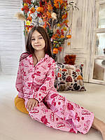 Піжама утеплена дитяча на ґудзиках для дівчинки з принтом Barbie