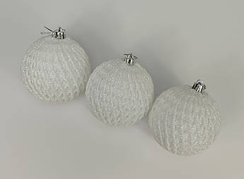 Ялинкові кулі «Сітка» золоті з глітером 8 см | набір 6 шт. | новорічні прикраси | іграшки для ялинки | 8 варіантів кольору Білій