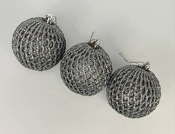 Ялинкові кулі «Сітка» золоті з глітером 8 см | набір 6 шт. | новорічні прикраси | іграшки для ялинки | 8 варіантів кольору Срібляс