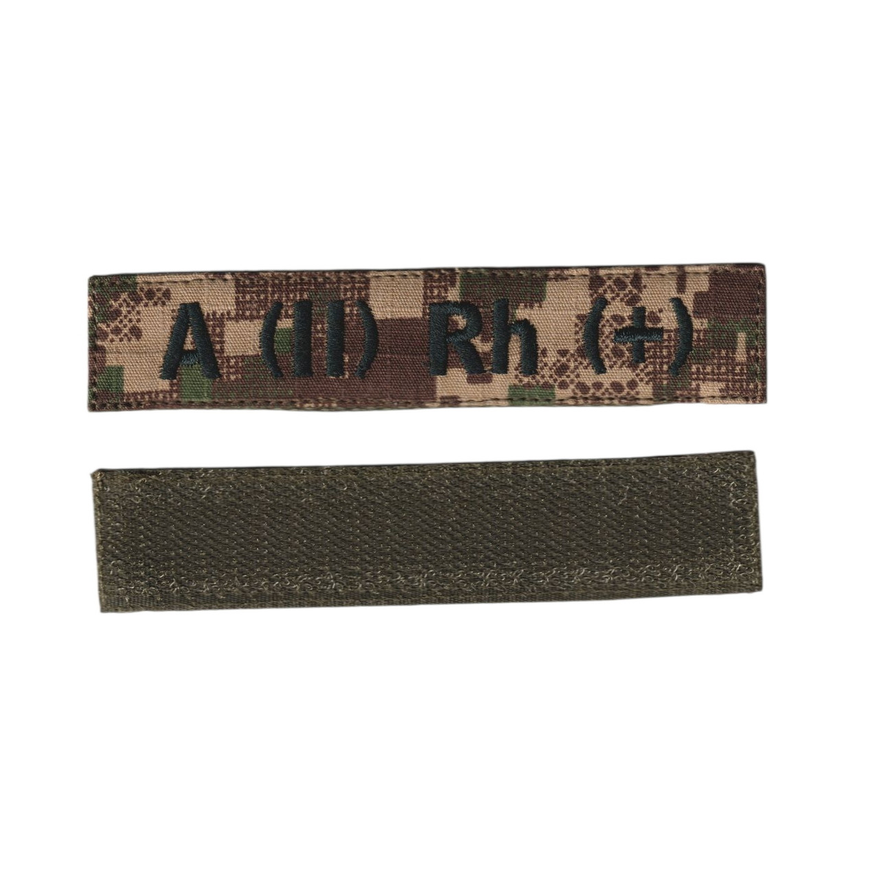 Нашивка група крові 2+ військовий / армійський шеврон ЗСУ, зелений колір на фоні хижак. 2,8 см * 12,5 см, фото 1