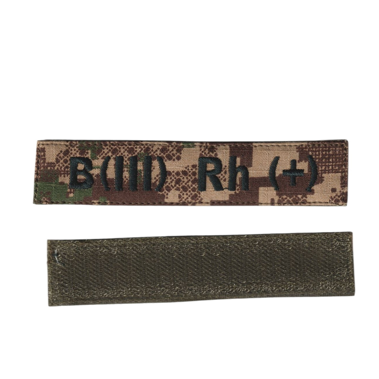 Нашивка група крові 3+ військовий / армійський шеврон ЗСУ, зелений колір на фоні хижак. 2,8 см * 12,5 см, фото 1