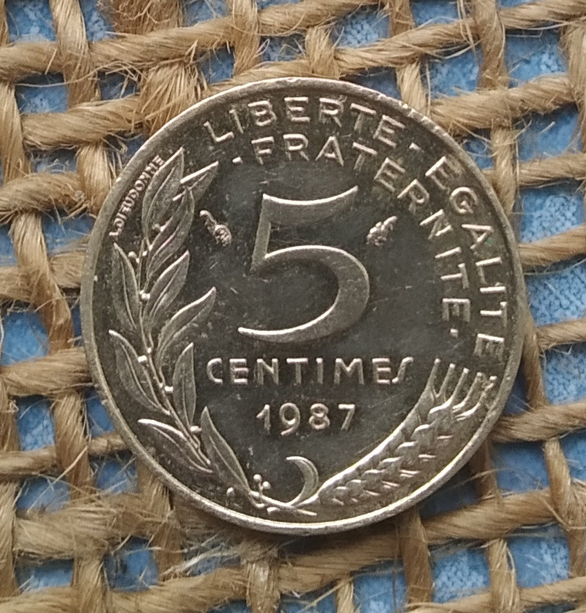 5 сантимiв 1987 року францiя, фото 1