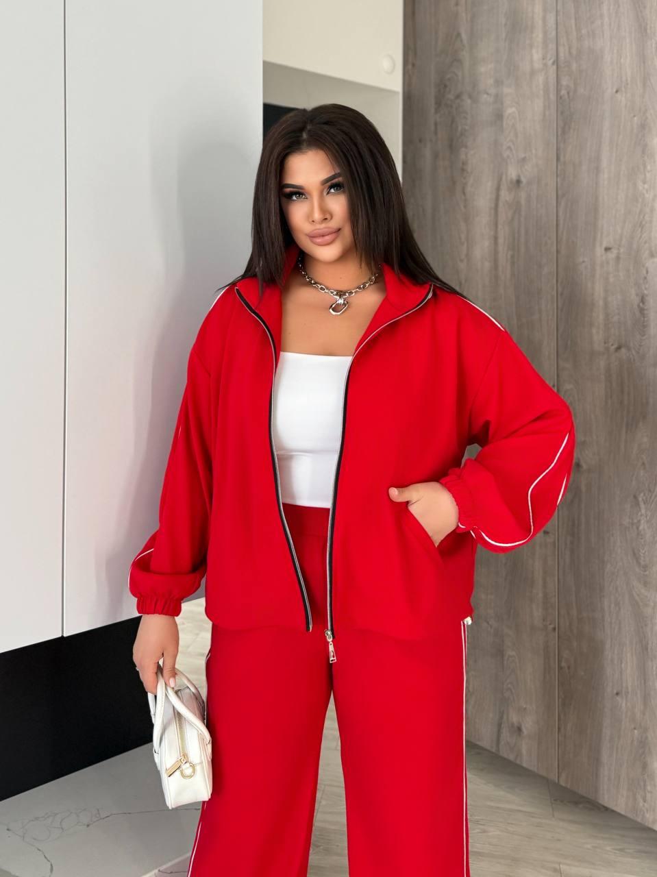 Костюм жіночий євро креп Модель: 1483-05177 GR Колір: червоний, чорний, беж, фото 1