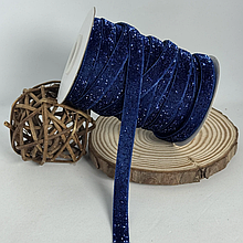 Оксамитова стрічка 1см з люрексом темно-синій