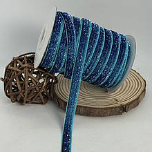 Оксамитова стрічка 1см з люрексом синій + бірюза