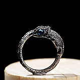 Кільце ящірка хамелеон каблучка у вигляді ящірки з синіми очима, фото 3