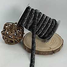 Оксамитова стрічка 1см з люрексом чорний + срібло