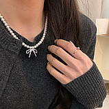 Кольє з перлинами перлами і блискучий бант намисто з великим бантом, фото 5