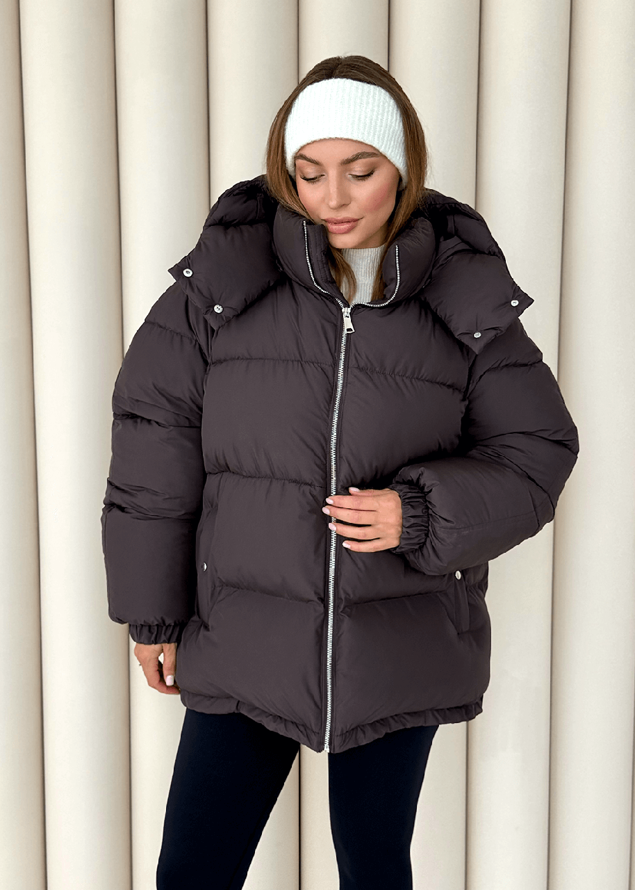 Теплий жіночий пуховик Шелл зі штучним лебединим пухом, універсальний зимовий, розмір XS-XL шоколадний, фото 1