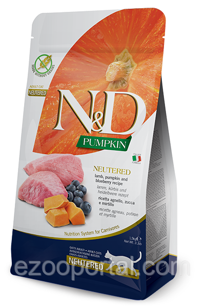 Сухий корм для котів Farmina N&D Grain Free Pumpkin Sterilized 1,5кг з ягням,гарбузом та чорницею, фото 1