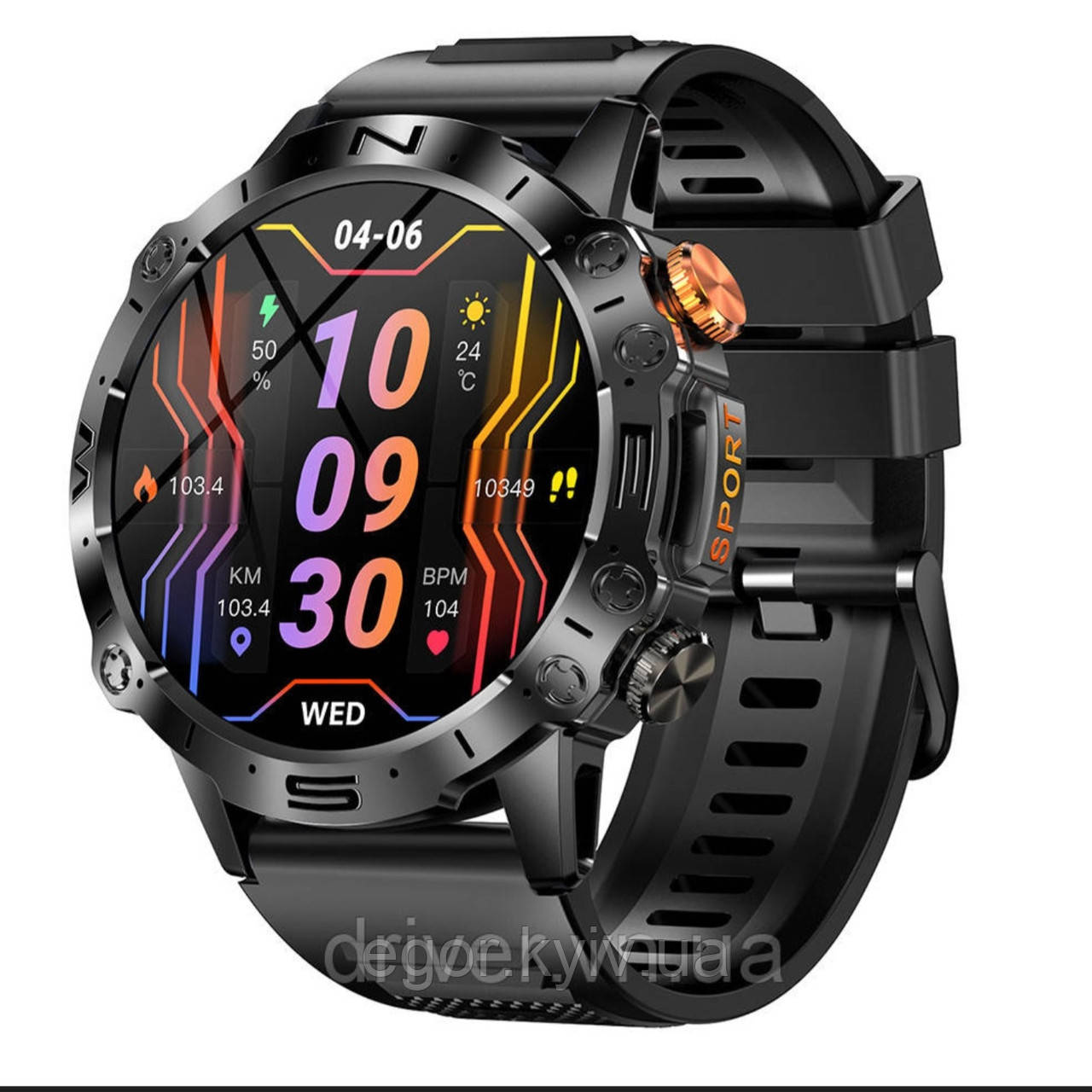 Смарт-годинник Modfit Combat All Black — міцний корпус, дзвінки, пульс, спортрежими, IP68, фото 1