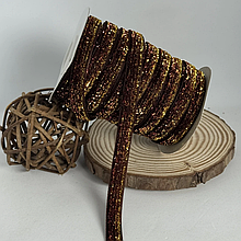 Оксамитова стрічка 1см з люрексом коричневий + золото