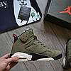 Чоловічі кросівки Travis Scott x Nike Air Jordan 6 Retro GS Olive Оливкові Взуття Найк Аір Джордан 6 Ретро високі Нубук демісезон, фото 4