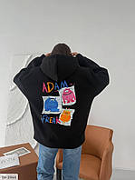 Худі жіноче стильне молодіжне вільного фасону оверсайз із малюнком на спині якісне на флісі