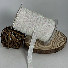 Оксамитова стрічка 1см з люрексом білий АВ