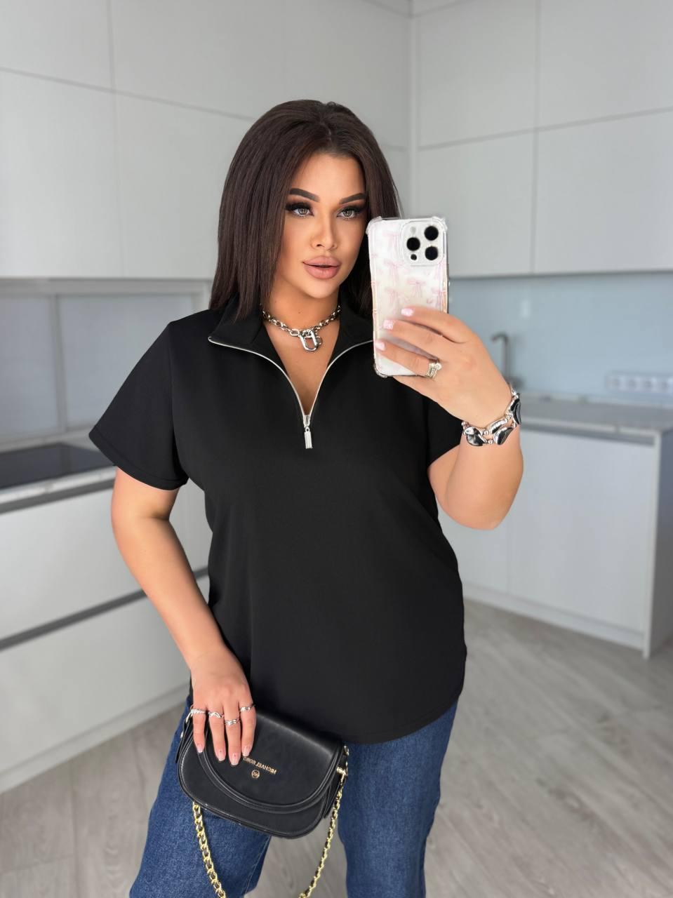 Футболка жіноча євро креп Модель: 1483-05178 GR Колір: чорний, білий, фото 1