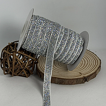 Оксамитова стрічка 1см з люрексом срібло АВ