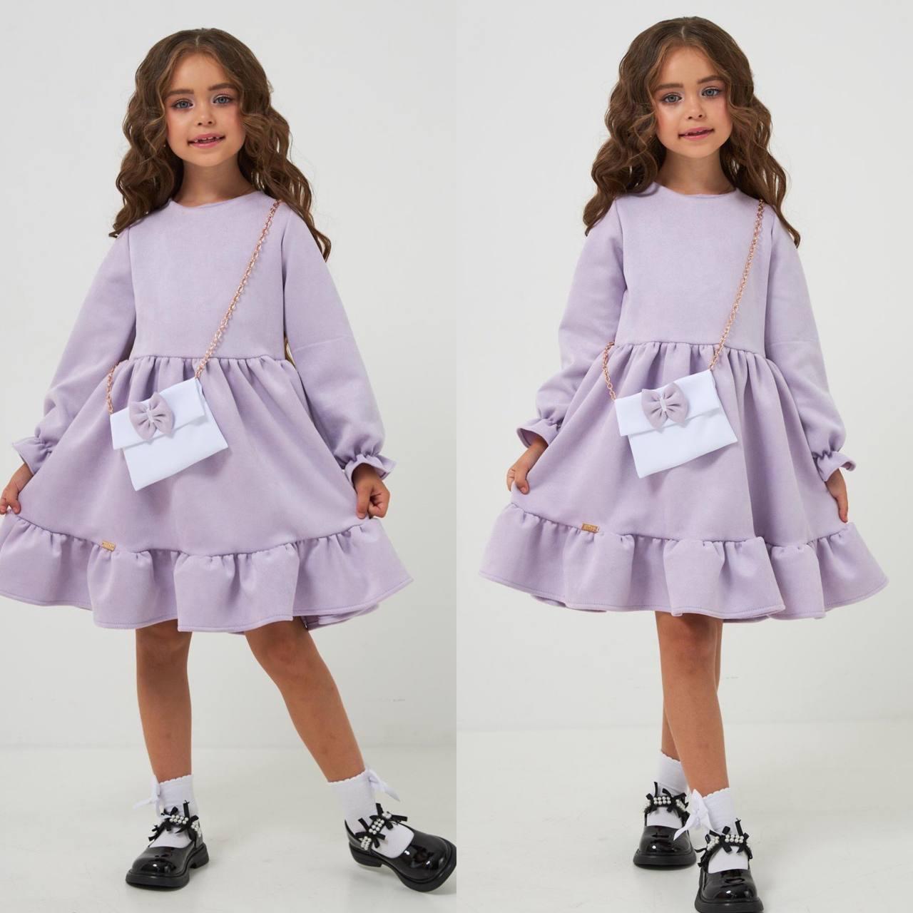 Нарядне плаття на дівчинку 98-128 см Замш 5704 Бузок