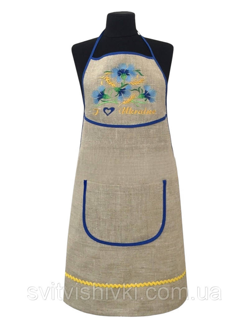 Вишитий фартух  "Волошки" 100% льон, фото 1