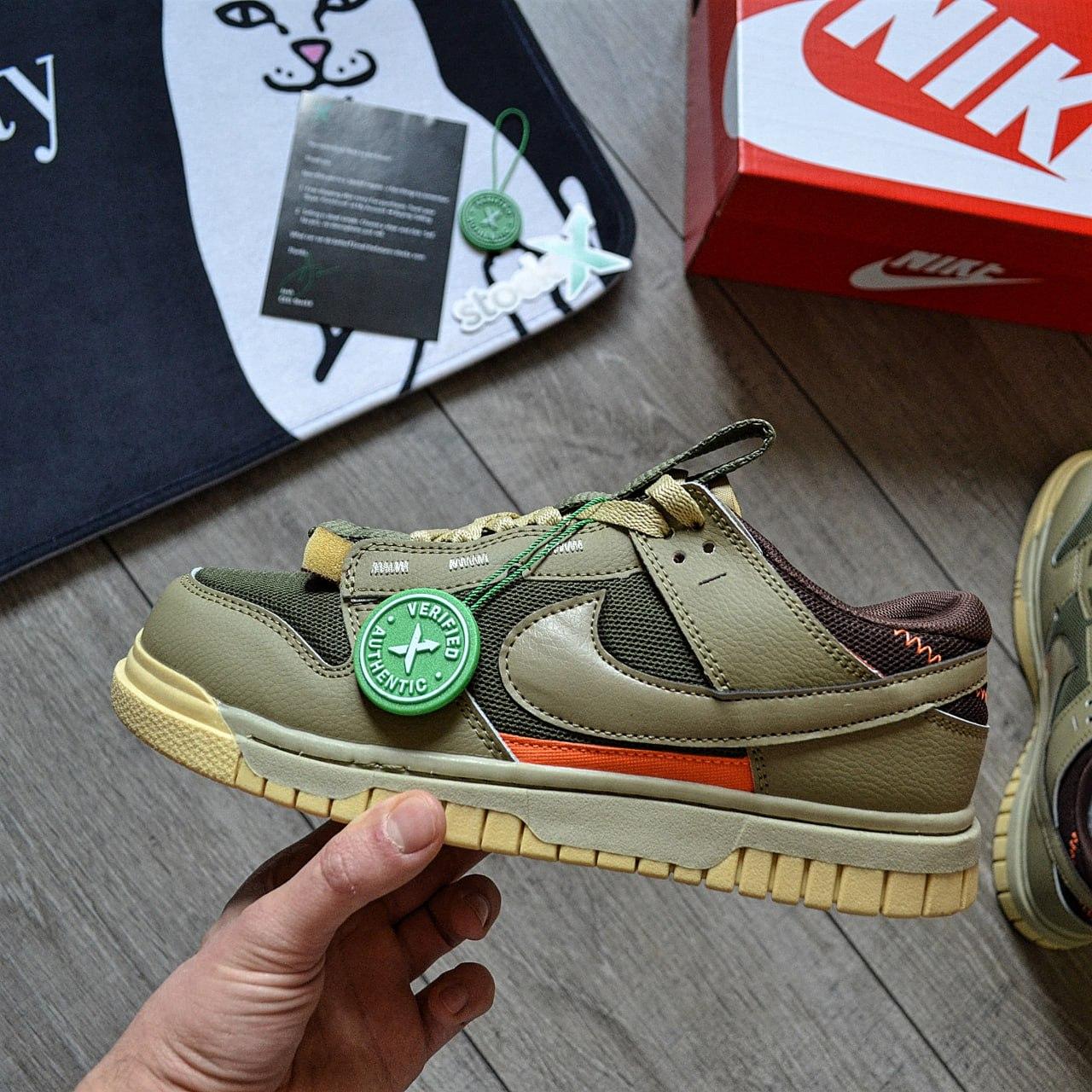 Чоловчі кросівки Nike Air Dunk Jumbo Medium Olive Оливкові Взуття Найк Аир Данк Лоу текстиль шкіра повсякденні демісезон, фото 1