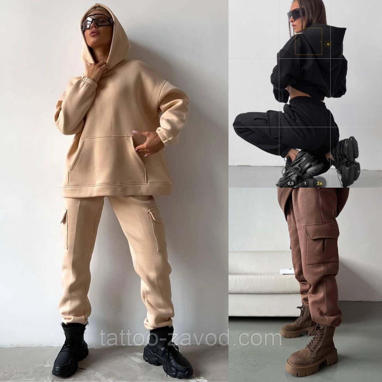 Теплый костюм женский толстовка и штаны трёхнить на флисе 42-46, фото 1