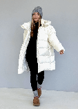 Жіночий зимовий пуховик Максі з лебединим пухом, подовжений, водонепроникний, з капюшоном, розмір XS-L молочний, фото 4