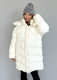 Жіночий зимовий пуховик Максі з лебединим пухом, подовжений, водонепроникний, з капюшоном, розмір XS-L молочний, фото 6