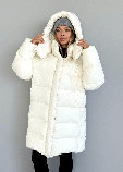 Жіночий зимовий пуховик Максі з лебединим пухом, подовжений, водонепроникний, з капюшоном, розмір XS-L молочний, фото 2