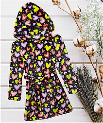 Дитячий теплий халат для дівчинки  Серця, розмір 128,134,140?,146 см