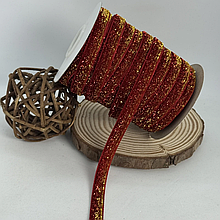 Оксамитова стрічка 1см з люрексом червоний + золото