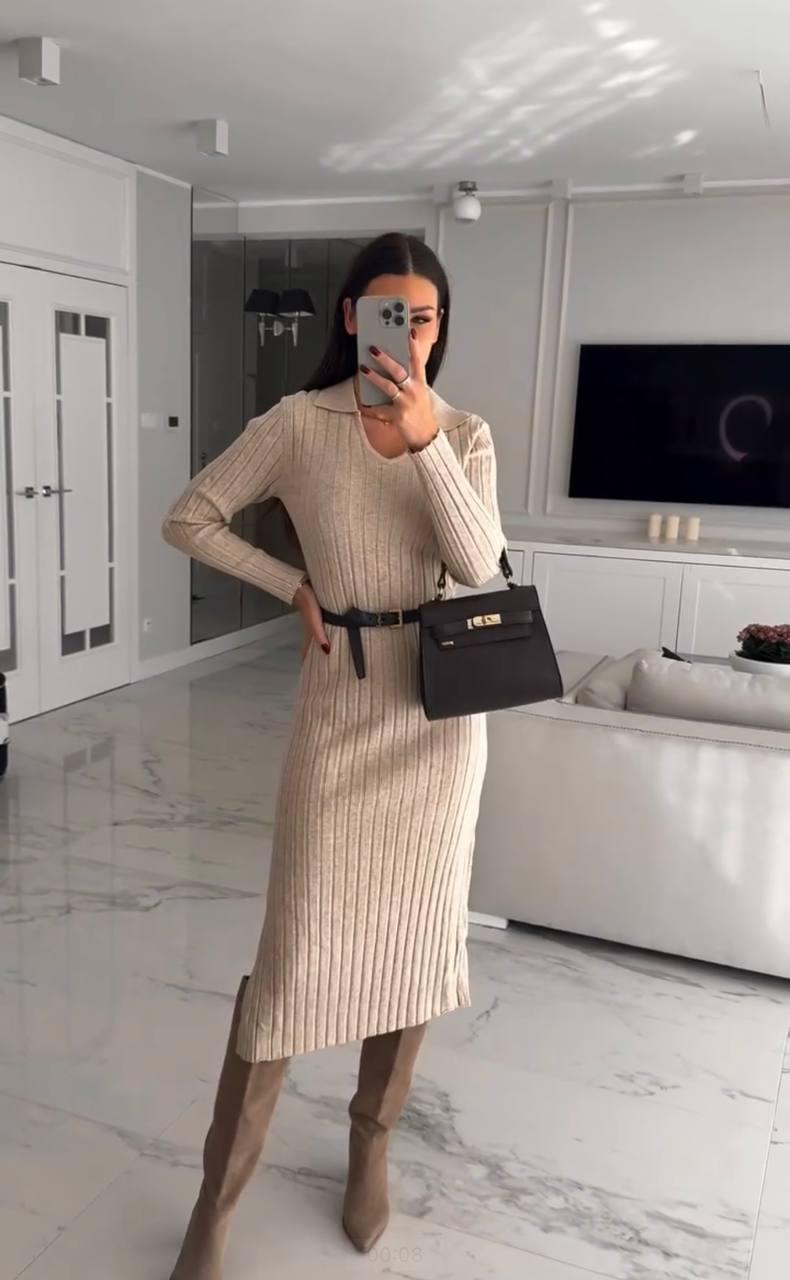 Сукня жіноча + ремінь турецька ангора рубчик Модель: 1483-83149 GR Колір: сірий, беж, чорний, фото 1