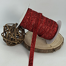 Оксамитова стрічка 1см з люрексом червоний