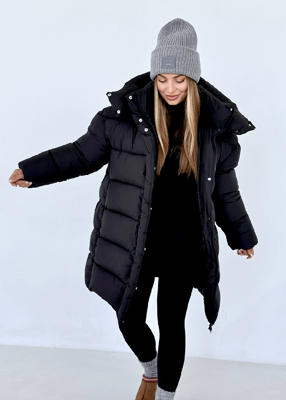 Жіночий зимовий пуховик Максі з лебединим пухом, подовжений, водонепроникний, з капюшоном, розмір XS-L чорний, фото 1