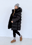Жіночий зимовий пуховик Максі з лебединим пухом, подовжений, водонепроникний, з капюшоном, розмір XS-L чорний, фото 4