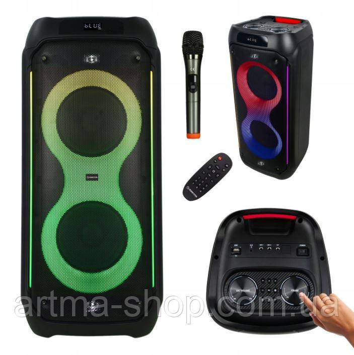 Акустична переносна Bluetooth колонка BS LFP-X8/0126 з радіомікрофоном 2*12" 1200 Вт FM, USB, AUX, RGB