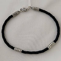 Срібний браслет 925 проби з текстильною вставкою